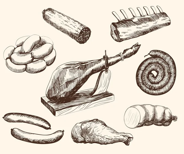 Productos cárnicos — Archivo Imágenes Vectoriales