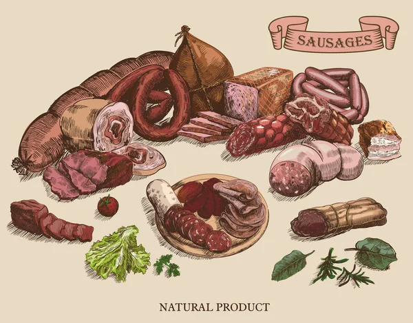 Fleischprodukte — Stockvektor