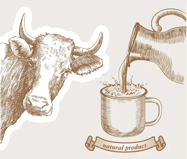 Vaca e leite natural — Vetor de Stock