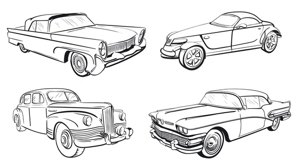 Czterech samochodów retro sylwetka — Wektor stockowy