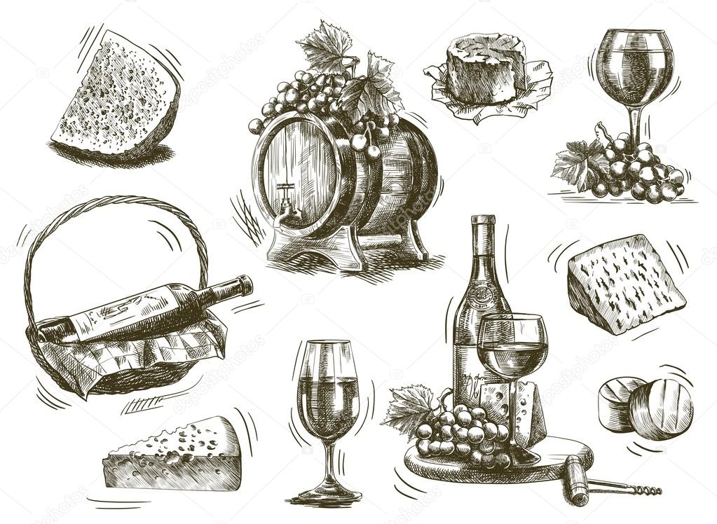 winemaking set of sketches