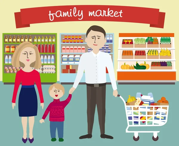 Rodina v supermarketu — Stockový vektor