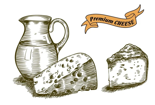 Bocetos de queso natural — Archivo Imágenes Vectoriales