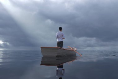 İş kadını denizde tek başına yelken açıyor.