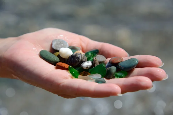 Sea pebble on the palm — Stock Photo, Image