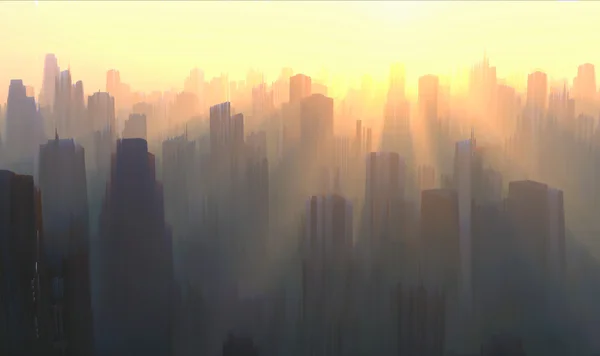Mystical sunrise over the city — Stock Photo, Image