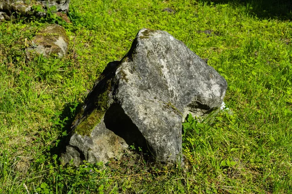 Batu tua besar di rumput di taman — Stok Foto