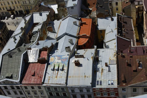 Veja a cidade a partir do voo de um pássaro. Cidade de Lviv — Fotografia de Stock
