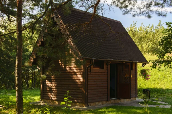 Holzhütte im Kiefernwald im Sommer — Stockfoto