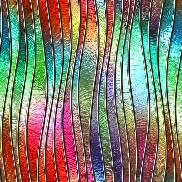 Stained glass seamless texture with waves pattern for window, colored glass, 3d illustration