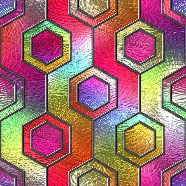 Stained Glass Seamless Texture Hexagon Pattern Window Colored Glass Illustration — 图库照片