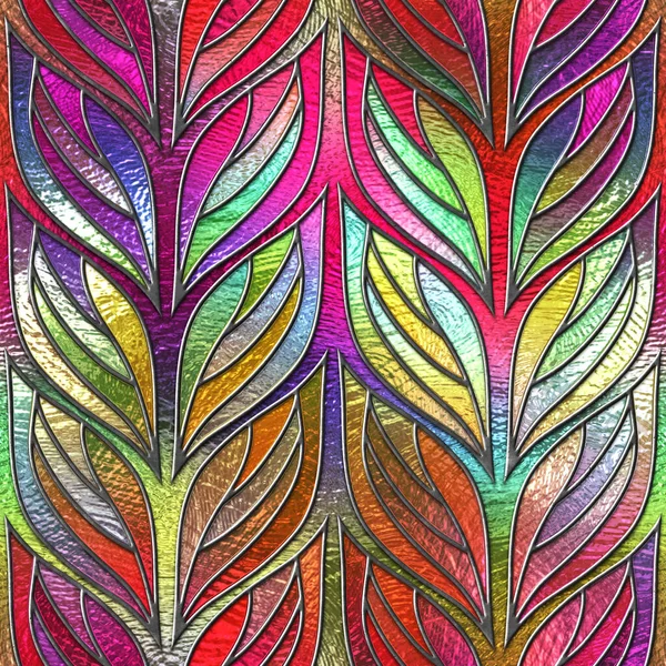 Stained glass seamless texture with leaves pattern for window, colored glass, 3d illustration