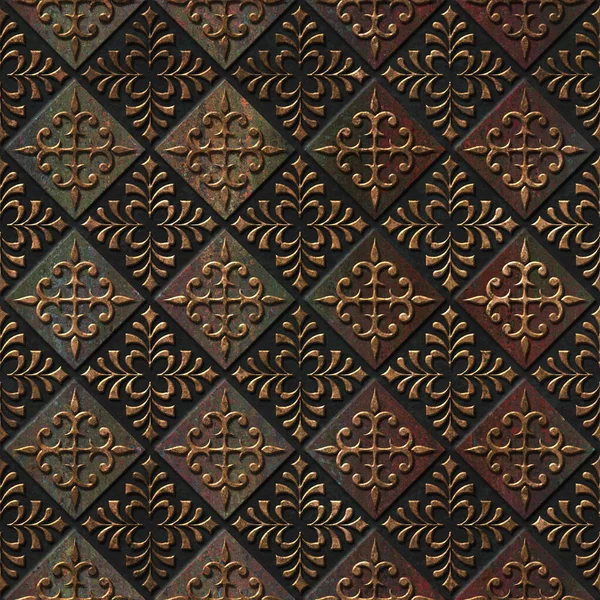 Bronzová Bezešvá Textura Vyřezávaným Čtvercovým Vzorem Ilustrace Panel — Stock fotografie