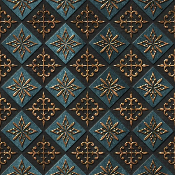 Bronz Varrat Nélküli Textúra Faragott Négyzet Alakú Mintával Illusztráció Panel — Stock Fotó