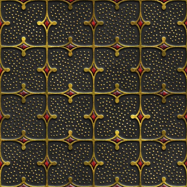 Gold Black Seamless Texture Carving Square Pattern Illustration Panel — Stock fotografie