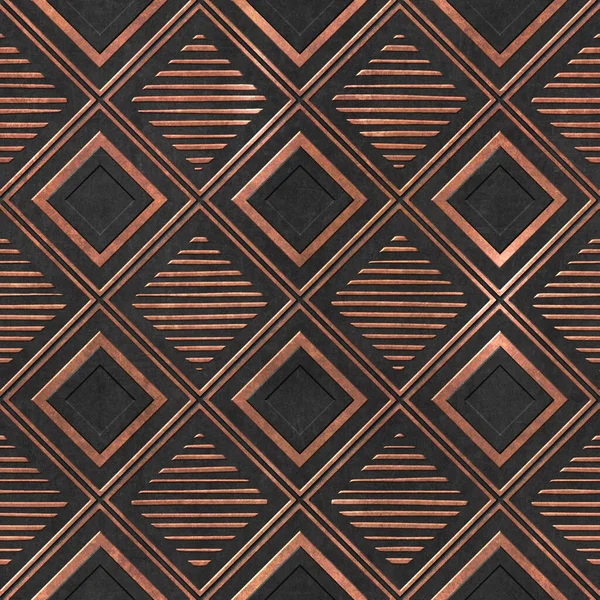 Bronze Copper Seamless Texture Carving Square Pattern Illustration Panel - Stok İmaj