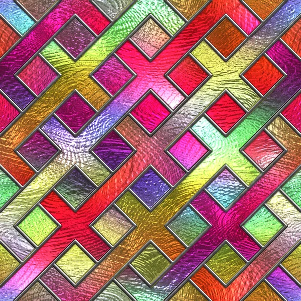 Stained Glass Seamless Texture Geometric Cross Stripes Pattern Window Colored — Stok fotoğraf