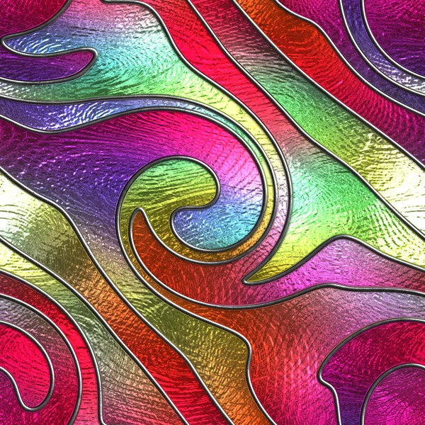 Stained Glass Seamless Texture Waves Swirls Pattern Window Colored Glass — Stockfoto