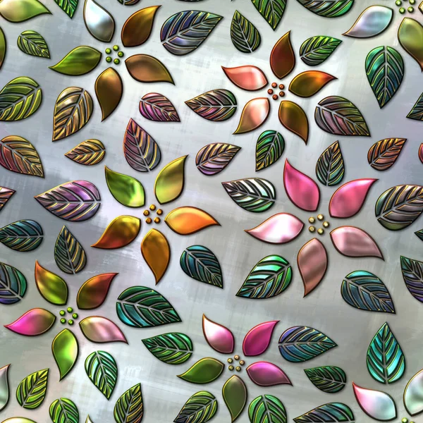 Seamless Texture Flowers Pattern Stained Glass Effect Illustration - Stok İmaj