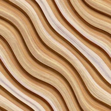 Carved waves pattern on wood background, seamless texture, 3d illustration