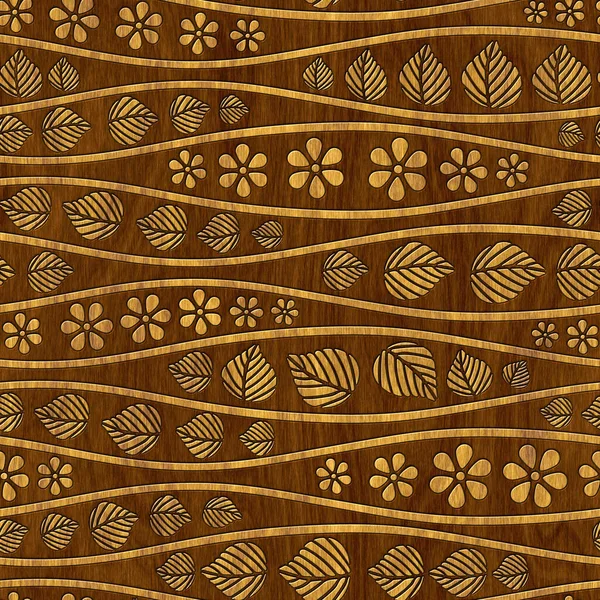 Carved Geometric Flowers Pattern Wood Background Seamless Texture Marquetry Panel — Stok fotoğraf