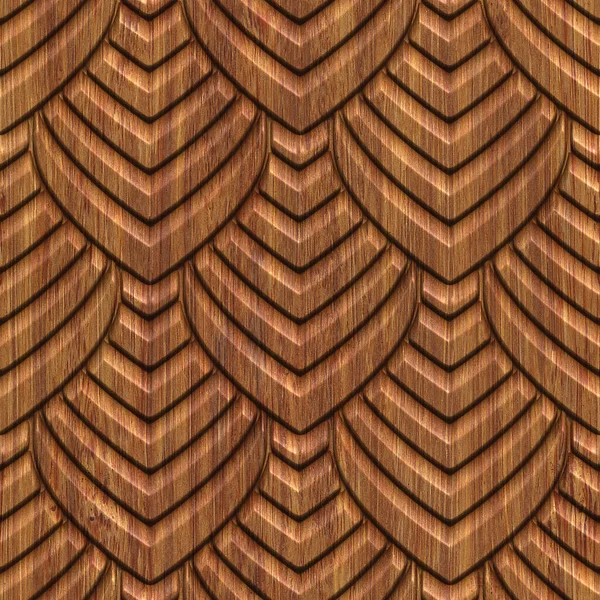 Carved Fish Scales Pattern Wood Background Seamless Texture Illustration — Stockfoto