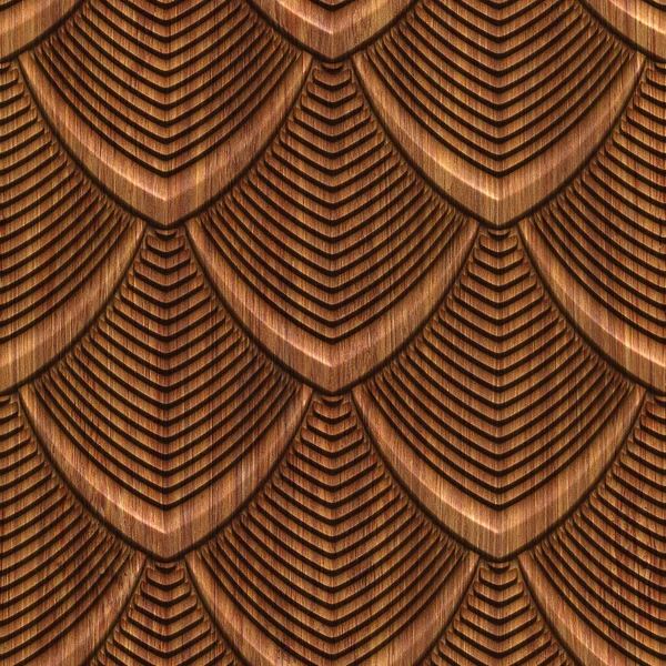 Carved Fish Scales Pattern Wood Background Seamless Texture Illustration — Stock Photo, Image