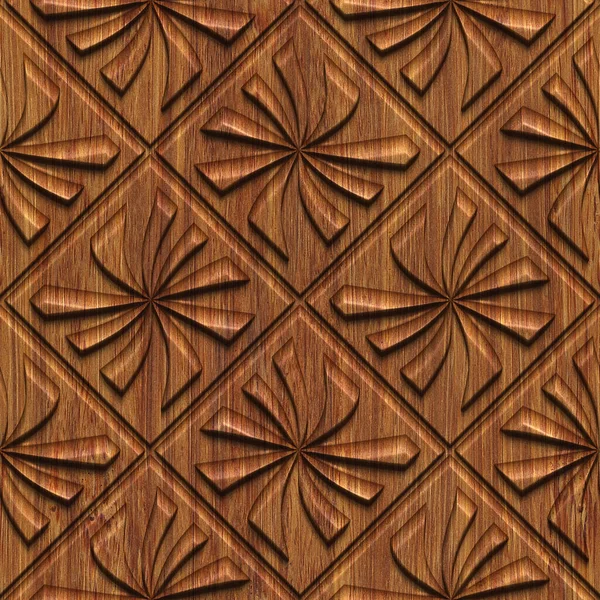 Carved Geometric Pattern Wood Background Seamless Texture Panel Illustration — Stok Foto