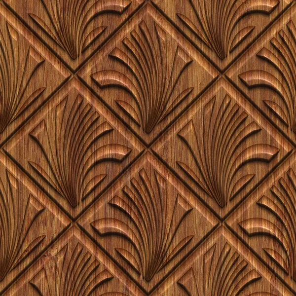 Carved Geometric Pattern Wood Background Seamless Texture Panel Illustration — Stok Foto