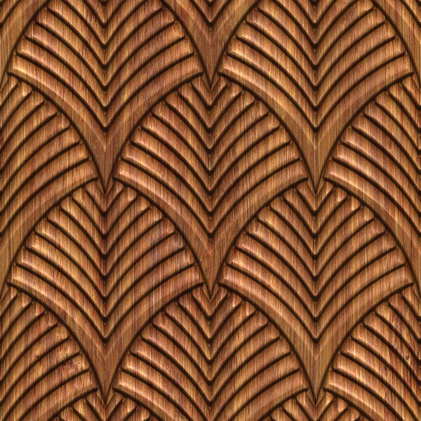 Carved Fish Scales Pattern Wood Background Seamless Texture Illustration — Stok Foto