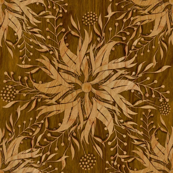Textura Sem Costura Madeira Com Flores Ilustração — Fotografia de Stock
