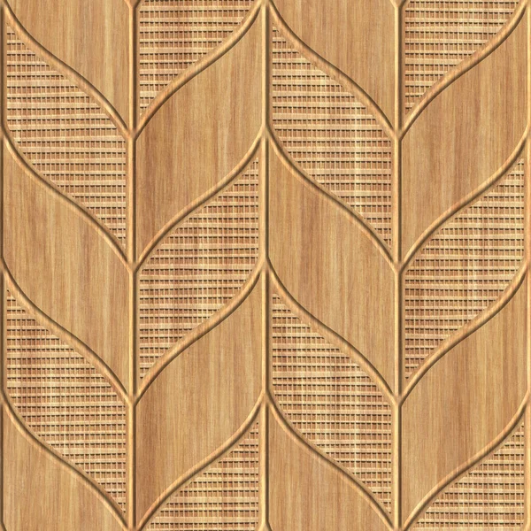 Carving Leaf Pattern Wood Background Seamless Texture Patchwork Pattern Illustration — Stockfoto