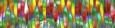 Stained glass with waves pattern for window, seamless texture, colored glass, long texture, 3d illustration