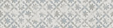 Wall stencil plaster seamless texture, geometric flowers pattern on grunge background, long texture, 3d illustration