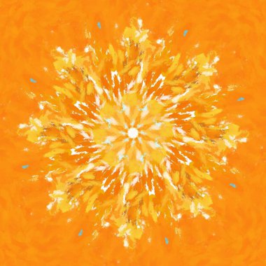 Soyut Tasarım Elementi. Meditasyon ve rahatlama için Dijital Portakal Mandala. Mandalas kullanarak barışı sağlayın ve sakin olun. Sarı Kaleydoskop. Yoga şablonu.