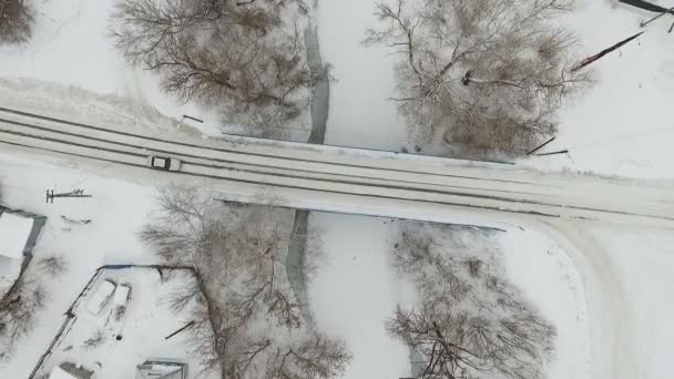 Flying above bridge over river. — Stock Video