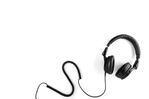 Black Headphones Wire White Background — Stock Photo, Image