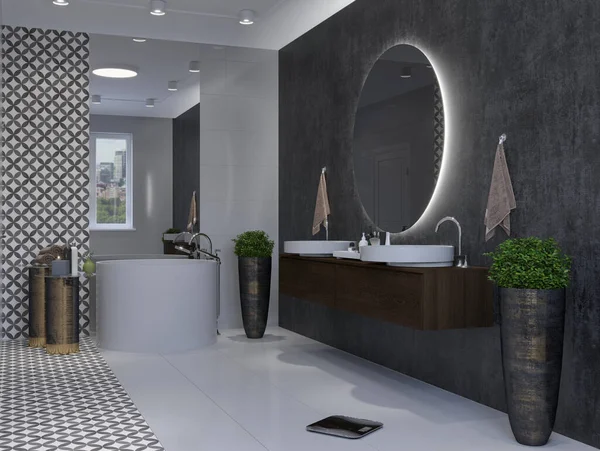 Interior Del Baño Moderno Maqueta Renderizado — Foto de Stock