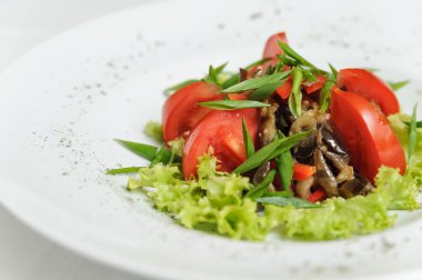 domates, marul, yeşil soğan ve mushroo ile sebze salatası