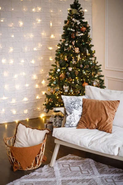 New Year Holiday Celebration Mood Stylish Christmas Minimalistic Interior Presents Stock Picture
