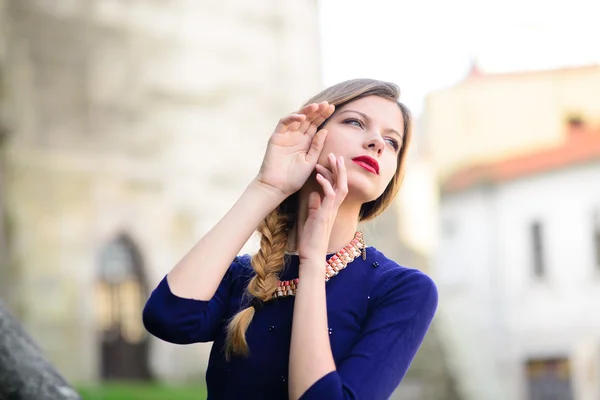 Portrait Of Fashion Woman In Blue Dress — Stock Photo, Image