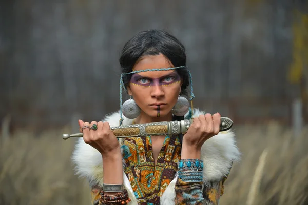 Beautiful girl in style of the American Indians. — Stock Photo, Image