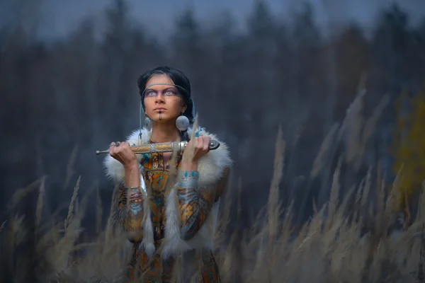 Красивая девушка в стиле американских индейцев . — стоковое фото