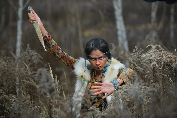 Beautiful girl in style of the American Indians. — Stock Photo, Image