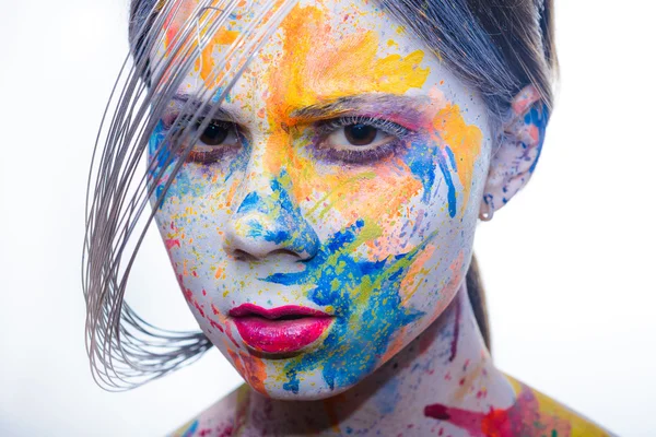 Woman with painted face, body art — Stock Photo, Image