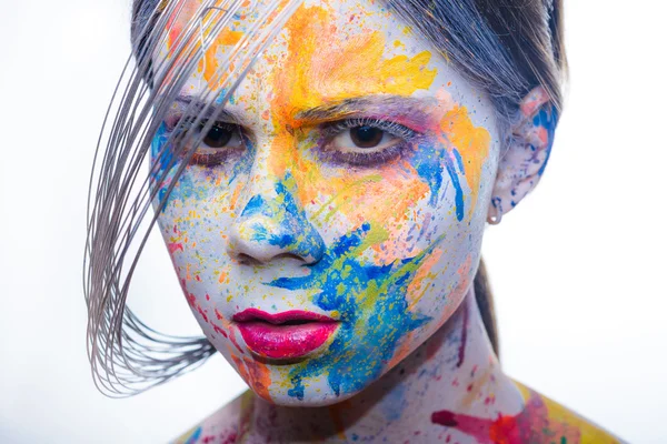 Frau mit bemaltem Gesicht, Körperkunst — Stockfoto