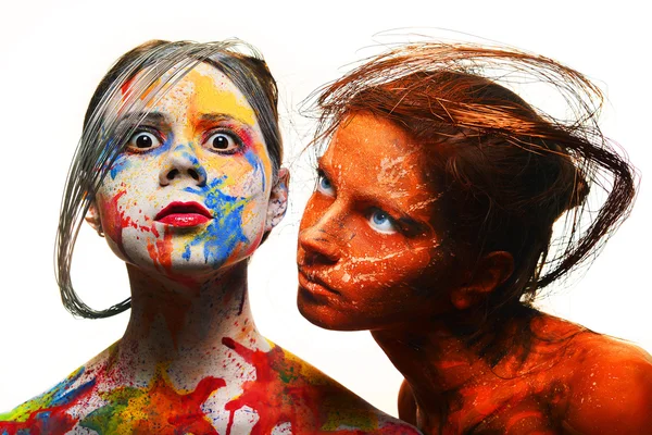 Dziewczyny z pomalowanymi twarzami, ciaĹ, o sztuki — Zdjęcie stockowe