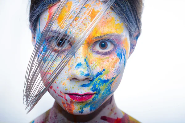 Woman with painted face, body art — Stock Photo, Image