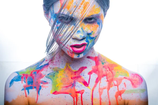 Woman with painted face, body art — Stock Photo, Image