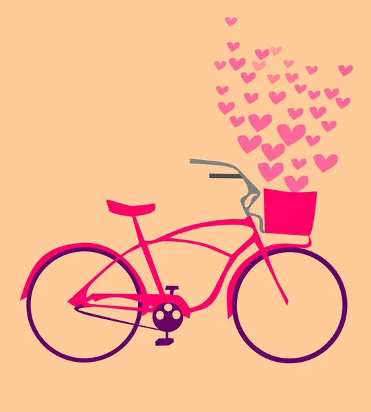 Bicicleta rosa con corazón — Vector de stock